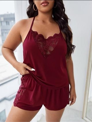 Pijama de encaje talla grande burdeos | Mujer Plus