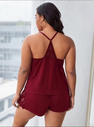 Pijama de encaje talla grande burdeos | Mujer Plus