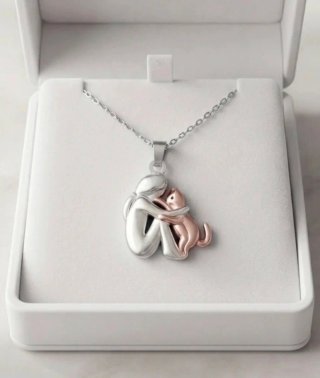 Collana donna con gatto argento e rosa