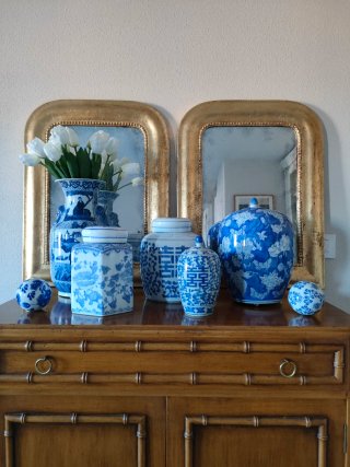 Tibor de porcelana azul y blanco