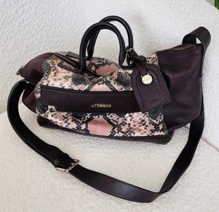 Bolso Uterqüe Piel Marrón y Multicolor