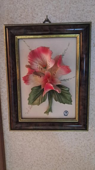Cuadro Cerámica Flor Rosa y Verde