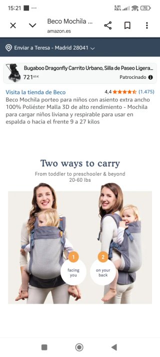 Mochila Porteo 9-27 kg Gris