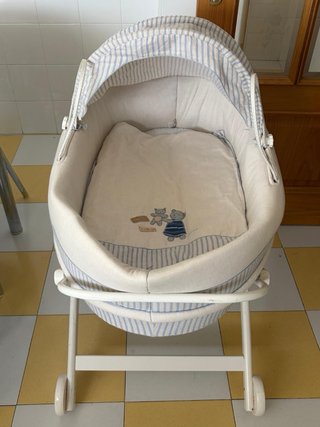 Minicuna rayas azul y beige
