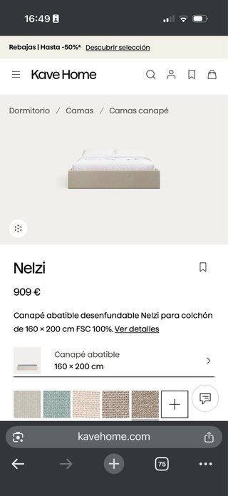 Cama Canapé Kave Home Netzi Beige 160 Sin Estrenar