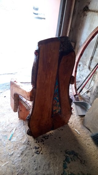Silla Rústica Cerezo con Resina Turquesa