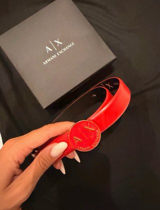 Cintura Armani Exchange Rossa con Fibbia Oro
