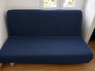 Sofá Cama 1.60m x 2m Tela Beige/Blanco.