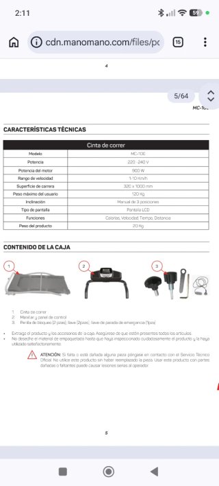 Cinta de correr FITFIU Fitness MC-100 (900W)