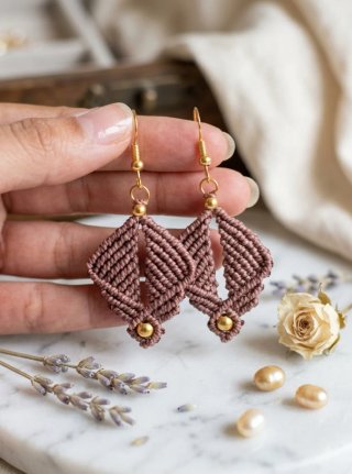 Pendientes Macramé Marrón y Dorado