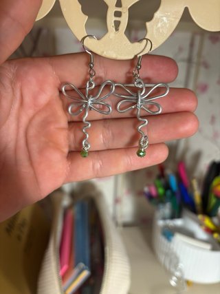 Pendientes libélula handmade plata y verde