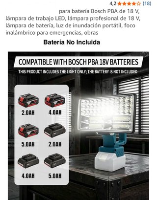 Lámpara para batería Bosch PBA de 18 V