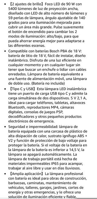 Lámpara para batería Bosch PBA de 18 V