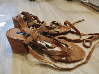 Sandalias Mango Tacón Ancho Marrón