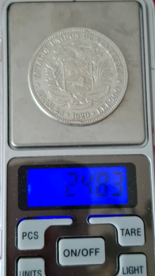 Moneda 5 Bolívares Venezuela 1929 Plata