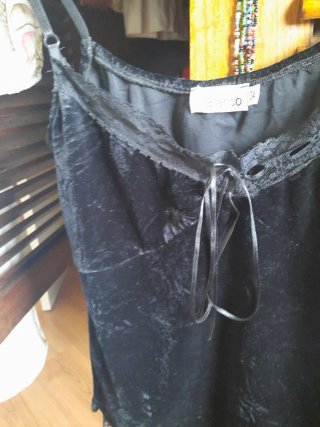 Top terciopelo negro encaje lazo Blanco XS