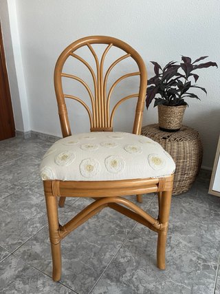 4 Sillas Ratán Vintage Asiento Tapizado