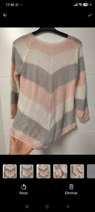 Jersey fino rayas gris, rosa y blanco