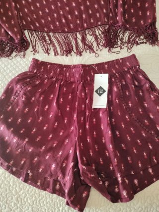 Conjunto TEX: Kimono y Shorts Estampados Talla S