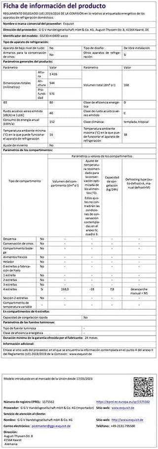 Congelador vertical Exquisit 168L