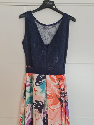 Vestido de fiesta azul y multicolor, talla 44