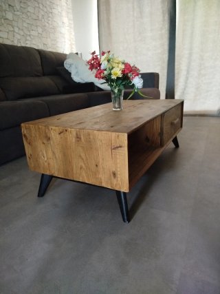 Mesa de centro rústica madera y metal