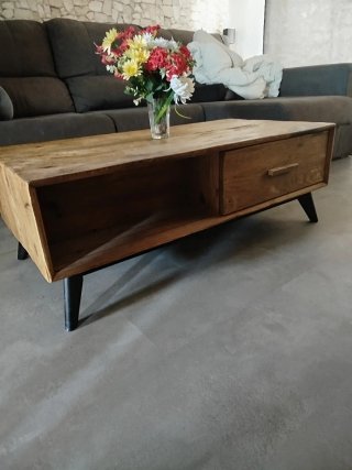 Mesa de centro rústica madera y metal