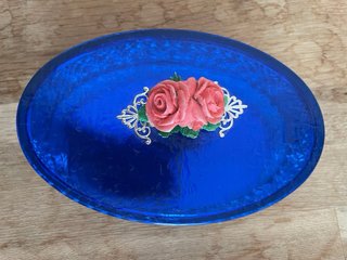 Portagioie Vintage Vetro Blu con Dettagli Argento