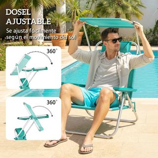 Silla Playa Plegable con Dosel Reclinable Turquesa