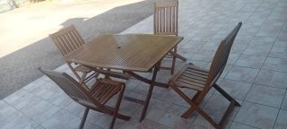Set Tavolo Giardino 4 Sedie Legno + imbottitura