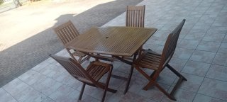 Set Tavolo Giardino 4 Sedie Legno + imbottitura