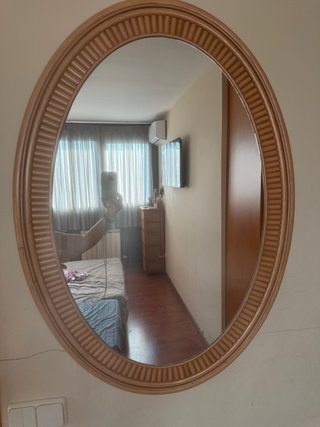 2 Mesitas de Noche + Espejo de madera decape rosa