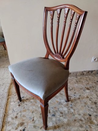 Mesa comedor extensible caoba + 6 sillas tapizadas
