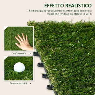 Losas De Jardín Con Césped Sintético 30X30Cm 10 Piezas, Césped Artificial Realista, Verde