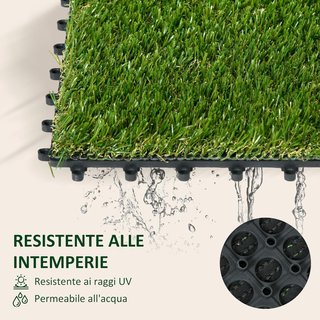 Losas De Jardín Con Césped Sintético 30X30Cm 10 Piezas, Césped Artificial Realista, Verde