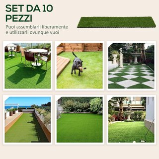 Losas De Jardín Con Césped Sintético 30X30Cm 10 Piezas, Césped Artificial Realista, Verde
