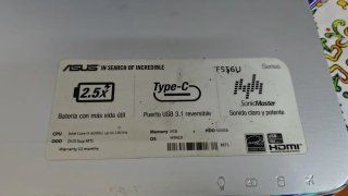Portátil ASUS F556U | Intel Core i5 | 4GB RAM, SSD