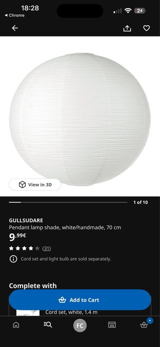 Lámpara papel IKEA GULLSUDARE 70cm