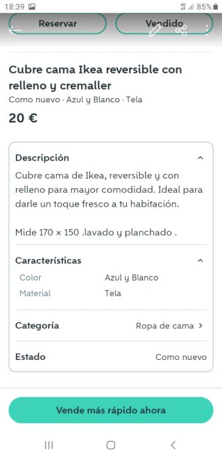 Cubre cama IKEA reversible.con relleno y cremaller
