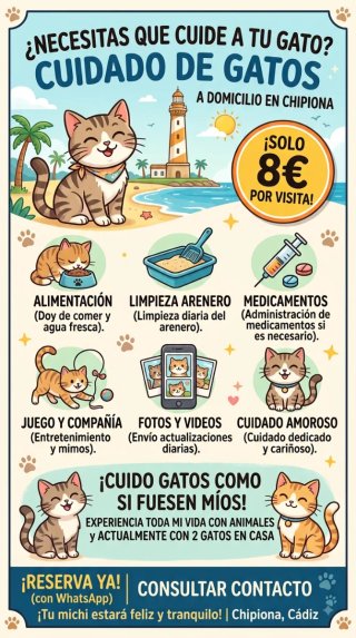 Cuidador de gato a domicilio en Chipiona