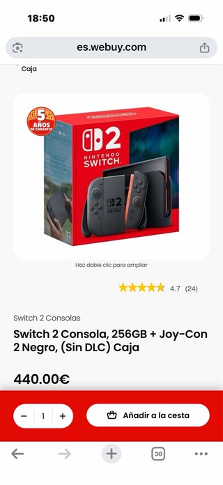 Nintendo Switch 2 Negra 256GB + Joy-Con