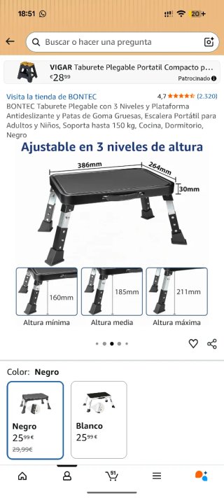 BONTEC Taburete Plegable 3 Niveles
