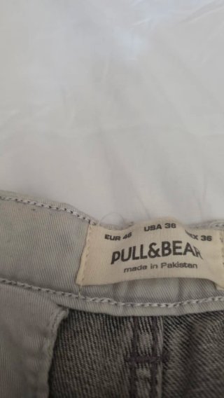 Pull&Bear Pantalón Gris Ancho Baggy Fit Talla 46