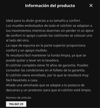 Colchón Ikea Vannareid 80x200 Firme