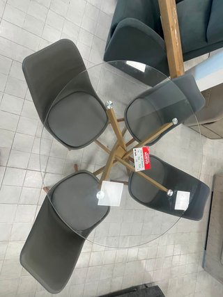 Mesa redonda cristal templado y madera