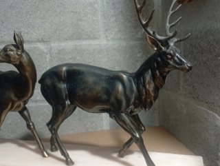 Enorme Estatua francesa ciervo y cierva s. XIX
