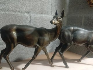 Enorme Estatua francesa ciervo y cierva s. XIX