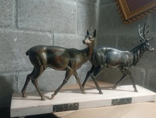 Enorme Estatua francesa ciervo y cierva s. XIX