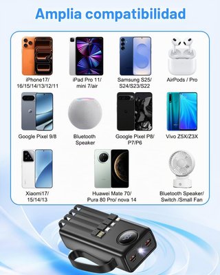 Power Bank 27000mAh 4 Cables Integrados