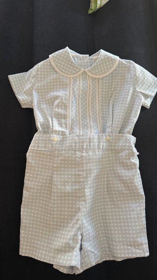 Conjunto bebé cuadros celeste